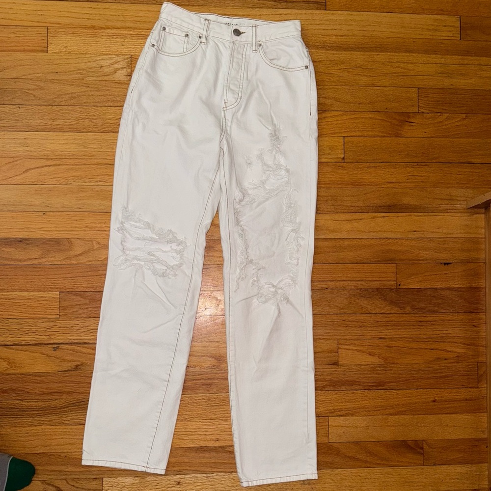 White wide leg ripped jeans